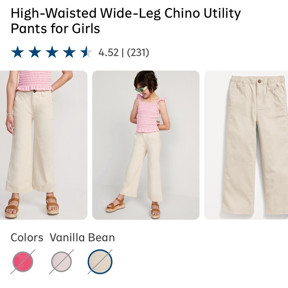 *NWT* Old Navy Brand Girl’s High-Waisted Wide-Leg Chino Utility Pants Size Large